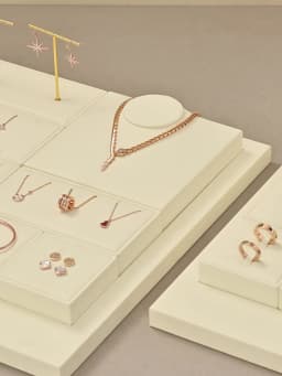 WoodTen Beige Jewelry Display Stand Microfiber Retail Jewelry Stand for Earring Necklace Watch Ring Counter Jewelry Display Prop
