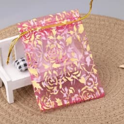 50pcs/lot Jewelry Bag Organza Gift Bag Hot Gold Color Rose Print Gifts Pouches Wedding Christmas Party Candy Jewelry Packing