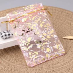 50pcs/lot Jewelry Bag Organza Gift Bag Hot Gold Color Rose Print Gifts Pouches Wedding Christmas Party Candy Jewelry Packing