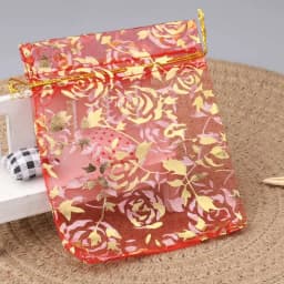 50pcs/lot Jewelry Bag Organza Gift Bag Hot Gold Color Rose Print Gifts Pouches Wedding Christmas Party Candy Jewelry Packing