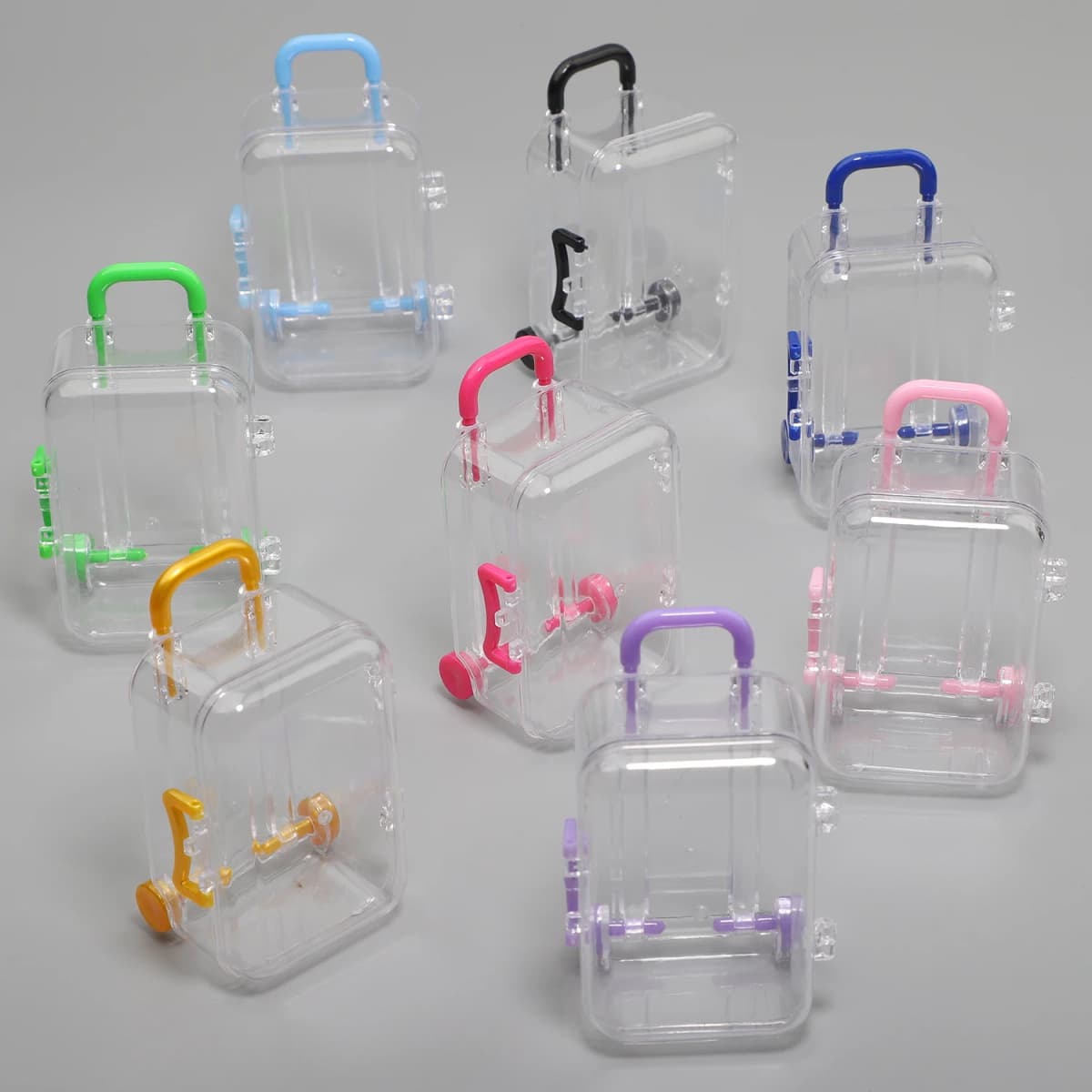 7x5cm Transparent Mini Suitcase Trolley Luggage Candy Packaging Box Handbag Model Earrings Necklace Ring Gift Display Box 1Pcs