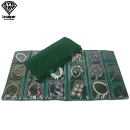 Foldable Black Velvet Zipper Jewelry Roll Bag for Jewellery Ring Earrings Organizer Storage Bag Portable Necklace Display Cases