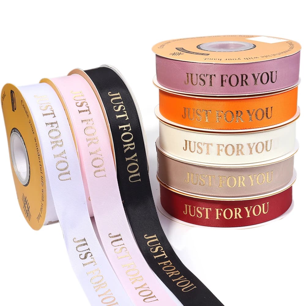 10yards 10/25mm Polyester Ribbon Hot Stamping Printed JUST FOR YOU Ribbon For Handmade Romantic Gift Packaging Wedding Decoratio