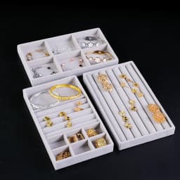 Jewelry Organizer Velvet Jewelry Storage Tray Display Ring Bracelet Necklace Storage Box Showcase Drawer Organizer Trays- GRAY