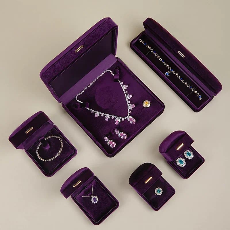 High End Rounded Edge Velvet Jewelry Storage Box with Multi Compartments for Earrings Rings Bracelets Necklaces Organizer Gift