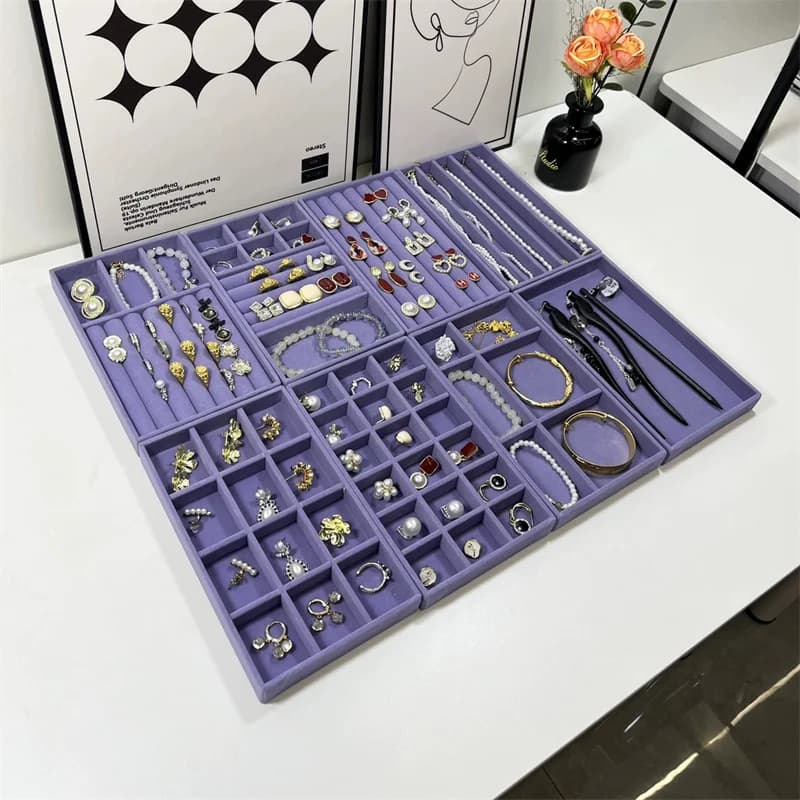 1PC Purple Fabric Jewelry Box Makeup Vanity Drawer Accessories Earrings Ring Storage Tray Desktop Organizer Box for Jewelry