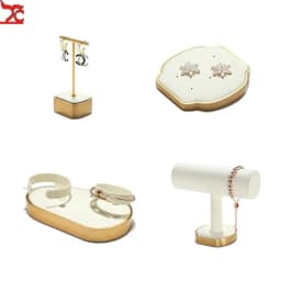 Beige Jewelry Display Stand Necklace Pendant Storage Props Earrings Rings Organizer Exhibitor Set Jewelry Display Rack