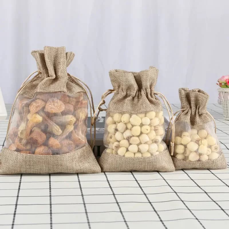 20pcs Christmas Window Jewelry Drawstring Pouch Burlap Gift Linen Bundle Pocket Jute Sack Candy Gift Storage Bags