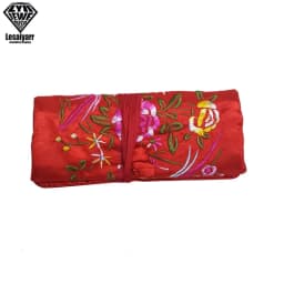 Embroidered Chinese Jewelry Roll Bag Travel Jewelry Organizer Storage Case Pouch for Necklaces Rings Bracelet Portable Practical