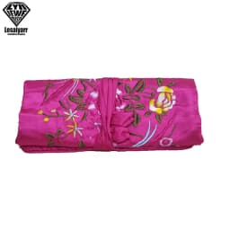 Embroidered Chinese Jewelry Roll Bag Travel Jewelry Organizer Storage Case Pouch for Necklaces Rings Bracelet Portable Practical