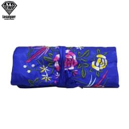 Embroidered Chinese Jewelry Roll Bag Travel Jewelry Organizer Storage Case Pouch for Necklaces Rings Bracelet Portable Practical