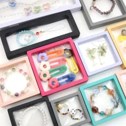 PE Film Colorful Jewelry Storage Box 3D Packaging Case Gemstone Free Stand Floating Frame Membrane Ring Earring Bracelet Display