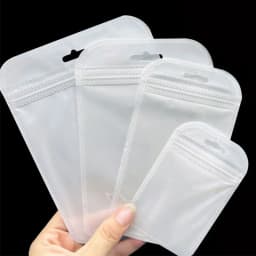 50pcs Thicken Resealable Ziplock OPP Bags Laser Iridescent Bag Clear Storage Bag White Bag with Hang Hole for DIY Jewelry Making