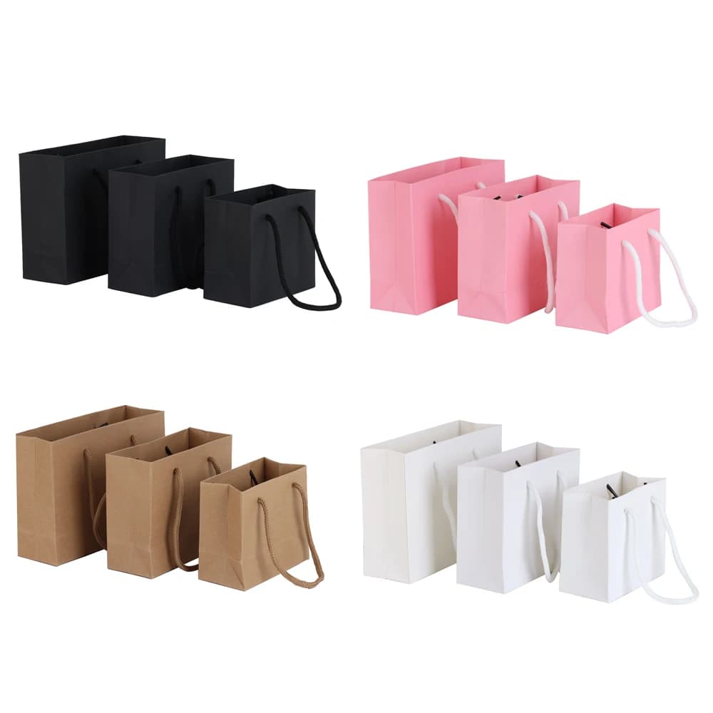10pcs High Quality Kraft Paper Bags with Handles Reusable Jewelry & Clothing Packaging for Wedding Birthday Party Gifts