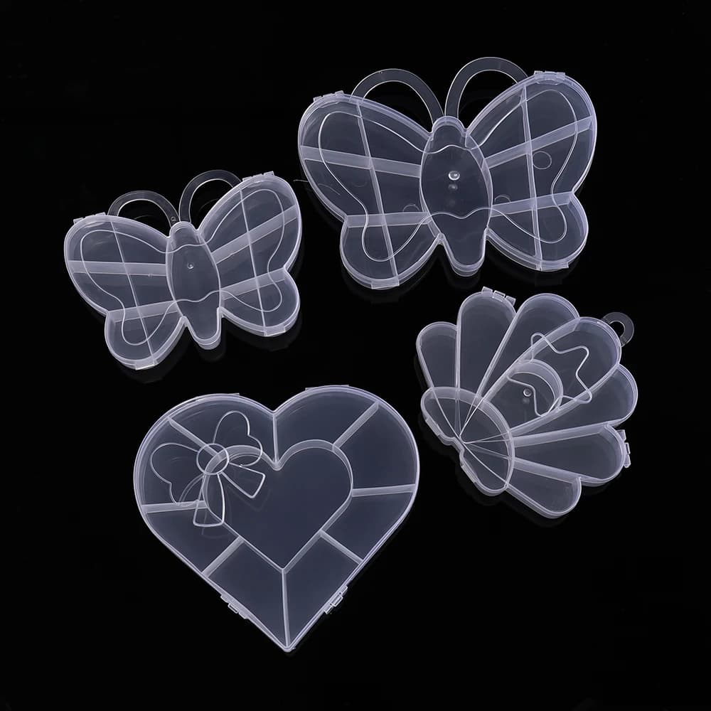 1pc Clear Plastic Multi Shape Storage Box Heart Butterfly Shaped Organizer for Bracelet Rings Nail Beading Storage Display