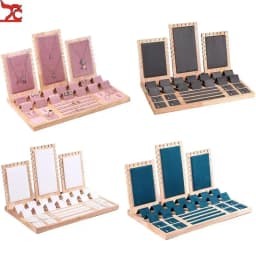 Set Jewelry Display Tray for Exhibitor Necklace Earring Rings Organizer Props Beautiful Pink Fabric Jewelry Showcase Frame