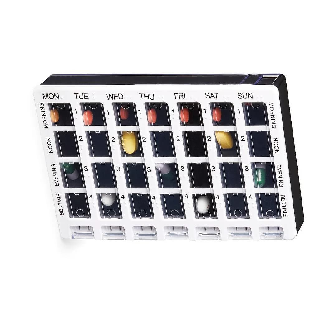 1pc Plastic Pill Storage box 28 Grids Pill Storage Box Pills Vitamins Organizer Weekly Medicine Storage Case
