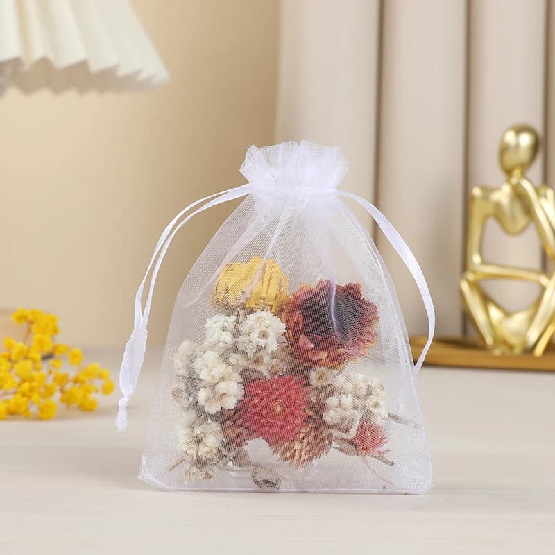 100pcs White Black Organza Bags Jewelry Drawable Mesh Packaging Bag Christmas Pocket Decoration Toy Gift Party Packing Pouch