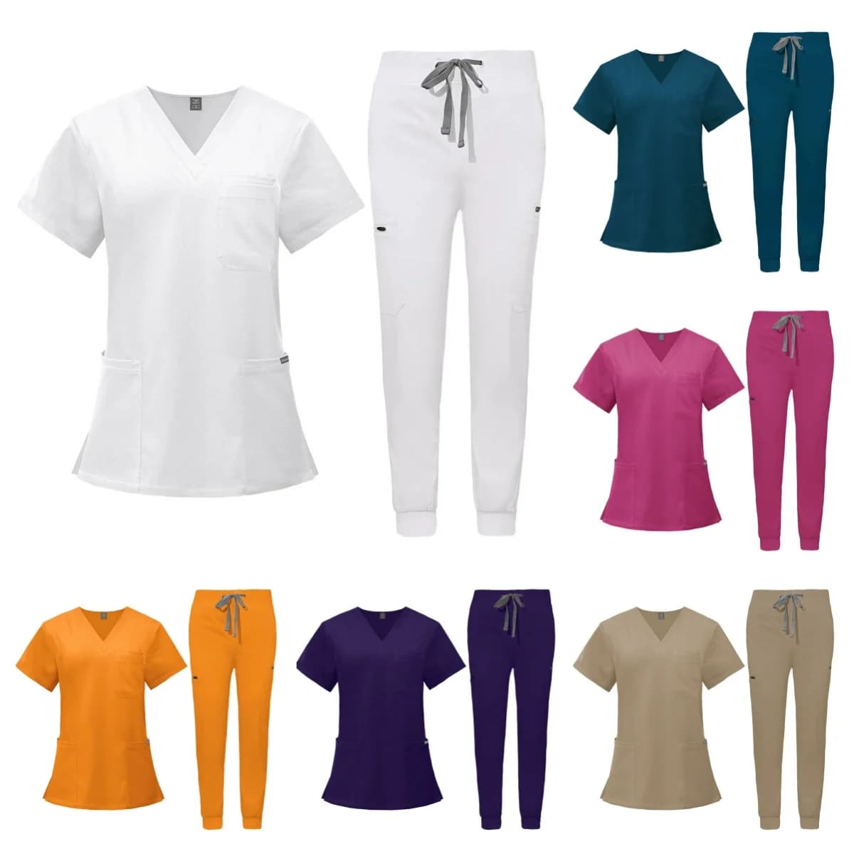 Short Sleeve V-neck Tops+jogger Pants Set Scrubs Uniform Suit Nursing Uniform Women Multicolor Pet Doctor Scrub Medical Workwear