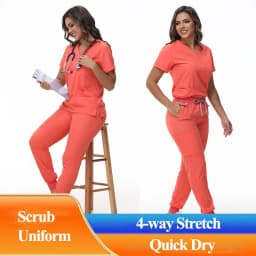 Stretchy Medical Scrubs Uniform Doctor and Nurse Uniform Durable Dental Pediatric Quick-Dry Healthcare Workwear Scrub Set 42109