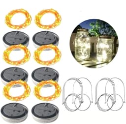 6Pcs/lot Hanging Solar Mason Jar Lid Lights 10 20 Leds Garden String Lights Outdoor Waterproof Solar Fairy Lights For Patio Lawn