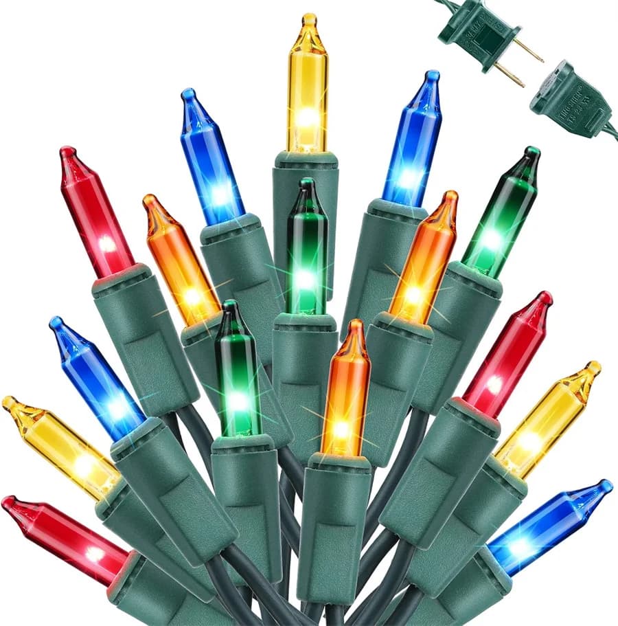 100 Counts Connectable Incandescent Bulbs Fairy Light Green Wire Mini Christmas String Lights Garland for Christmas Tree Decor