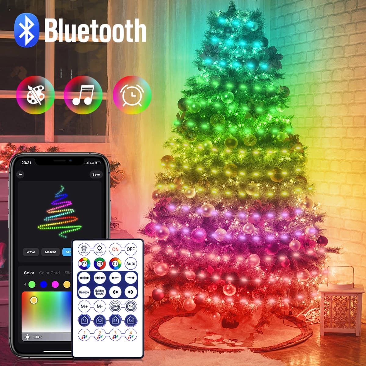 RGBIC Christmas LED String Light USB Bluetooth Fairy Lights Festoon Wedding Camping Outdoor Garden Room Decor LED Garland Lamp