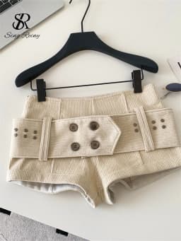 SINGREINY American Retro Corduroy Shorts Women Button Sashes Design Autumn Low Waist Sensual Streetwear Hot Girl Mini Shorts