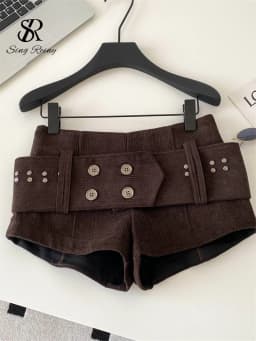 SINGREINY American Retro Corduroy Shorts Women Button Sashes Design Autumn Low Waist Sensual Streetwear Hot Girl Mini Shorts