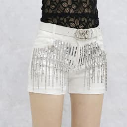 Afashion Korean Style Sequin Tassel Women's Shorts Cotton Stretch Denim Slimming High Waist Straight Leg Jeans Outerwear Hot Pan