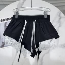 New Bottoms Korean Shorts Women High Waist Casual Patchwork Lace Wide Leg Shorts Bandage Chic Summer Pantalones Cortos De Mujer
