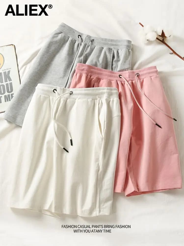 100% Cotton Women's Shorts Hot Pants,Sports Shorts Plain Bottoms,Knee-length Casual High Waisted,Korean Style Women Loose Short