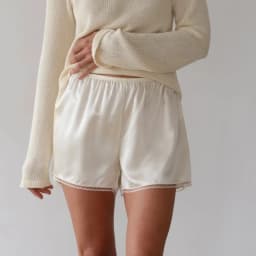 Women Satin Pajama Bottoms Lace Trim Silk Lounge Shorts Low Elastic Waist Panties French Knickers Slip Boxer Shorts