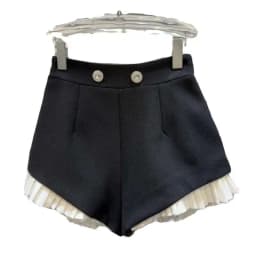 DEAT 2024 Summer New Diamond Metal Buckle Pleated Lace Celebrity Shorts For Women High Waist Hot Pants Female Trendy 11XX9135