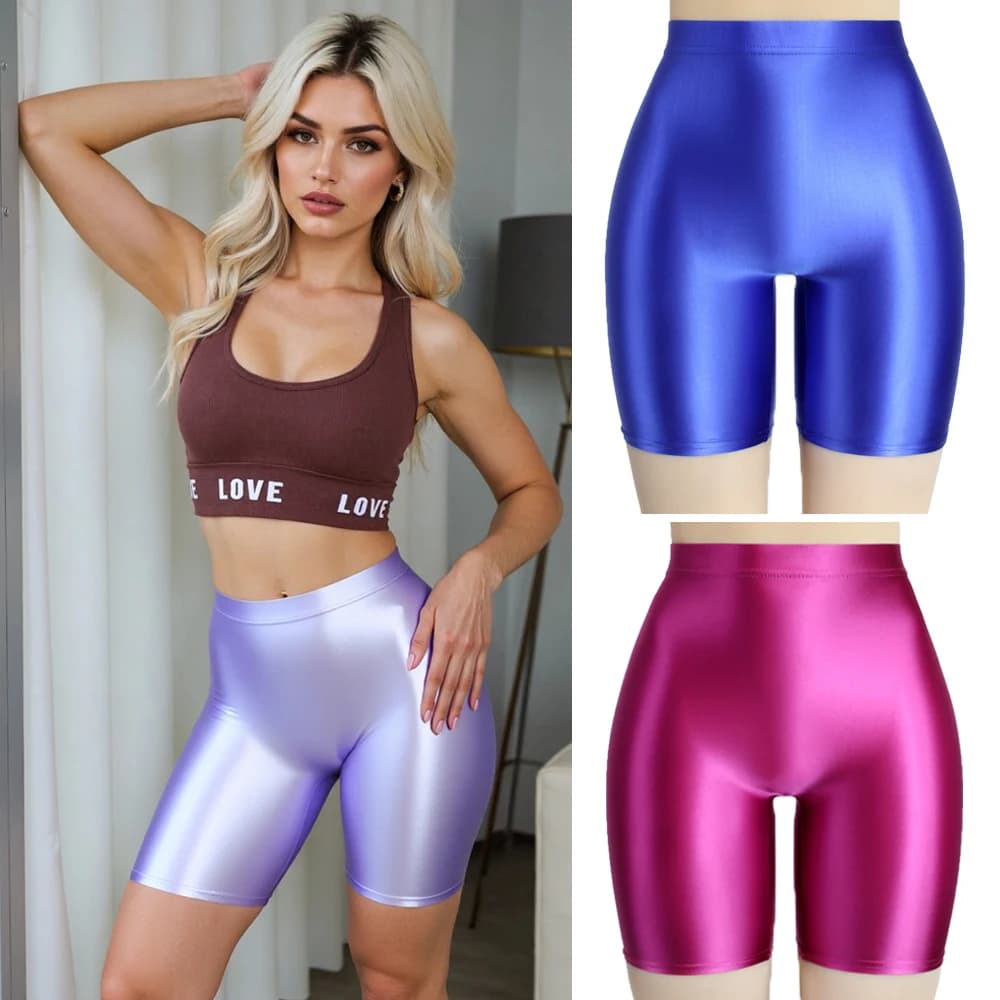 MJINM Women Oil Opaque Yoga Fitness High Waist Shorts Front Seamless Running Tights Spandex Running Stretch Breathable Leggings