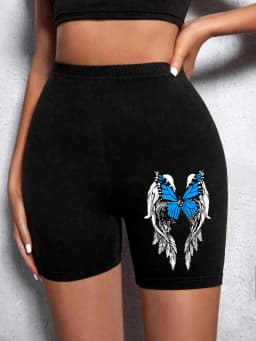 Casual Women Fitness Short Pantsbeautiful Dreamy Purple Butterfly Prints Leggings Short High Elastic Soft Thin Female Sportswear