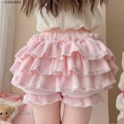 Autumn Velvet Bloomers Lolita Style Girls Cute Japan Sexy Lace Date Princess Pink Layer Puff Shorts Ruffles Lantern Small Pants