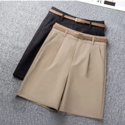 Khaki Casual Wide Leg Shorts Women Summer New Solid Loose Knee-Length Hot Pants Korean All-Match High Waist Suit Shorts Ladies