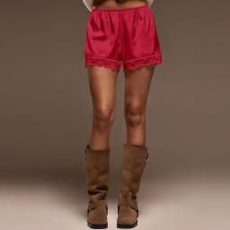 Women Y2k Slik Satin Lounge Shorts Elastic Waist Lace Patchwork Loose Pajamas Shorts Sleepwear Home Botton