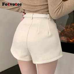 FOTVOTEE Fashion High Waisted Shorts Women Casual Solid Slim Short Pants with Belt 2025 New Retro All Match Simple Female Shorts