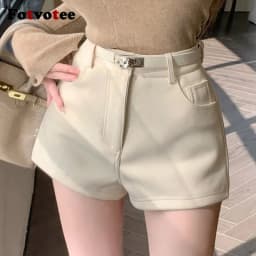 FOTVOTEE Fashion High Waisted Shorts Women Casual Solid Slim Short Pants with Belt 2025 New Retro All Match Simple Female Shorts