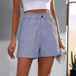 Women Striped Shorts Summer High Waist One Button Slim Pocket OL Half Pants MQQ-M23064