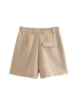 Women Fashion Side Pockets Front Darts Bermuda Shorts Vintage High Waist Zipper Fly Female Short Pants Mujer