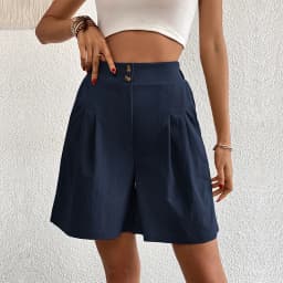 Pinkycolor Fashion Summer Women Solid Color Double Button High Waisted Comfortable Straight Cylinder Loose Multicolor Shorts