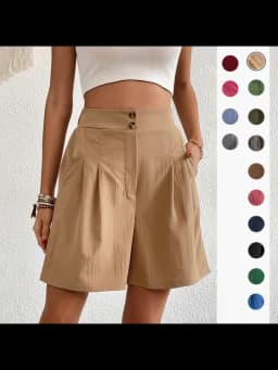 Pinkycolor Fashion Summer Women Solid Color Double Button High Waisted Comfortable Straight Cylinder Loose Multicolor Shorts