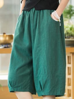 Johnature Women Solid Color Linen Casual Shorts 2025 Summer New Elastic Waist Striped Shorts