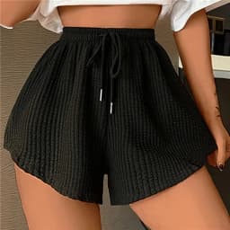 Women New Summer Fitness Running Loose Casual Sports Short PantsPit Stripe Lace-up Drawstring Solid Hight Waist Wide Leg Shorts
