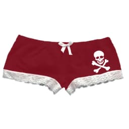 Y2K Gothic Skull Crossbones Print Boyshort Panties Women Black Lace Trim Bow Accent Underwear Gothic Sexy Sweet Cool Short Pant