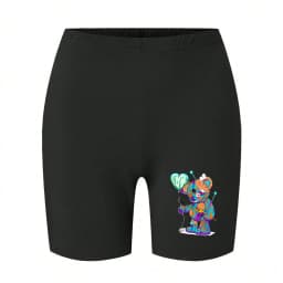 Fashion Women Leggings Short Teddy Bear Appears Funny Graphic Printing Sports Shorts High Elastic Soft Thin Female Streetwear
