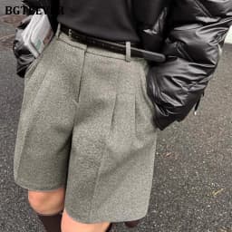 BGTEEVER Casual High Waist Pockets Female Wide Leg Woolen Shorts Autumn Winter Thicke Warm Loose Women Shorts